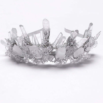 Handcrafted Punk Rave white crystal headband featuring a frosted crown design for luxurious style.