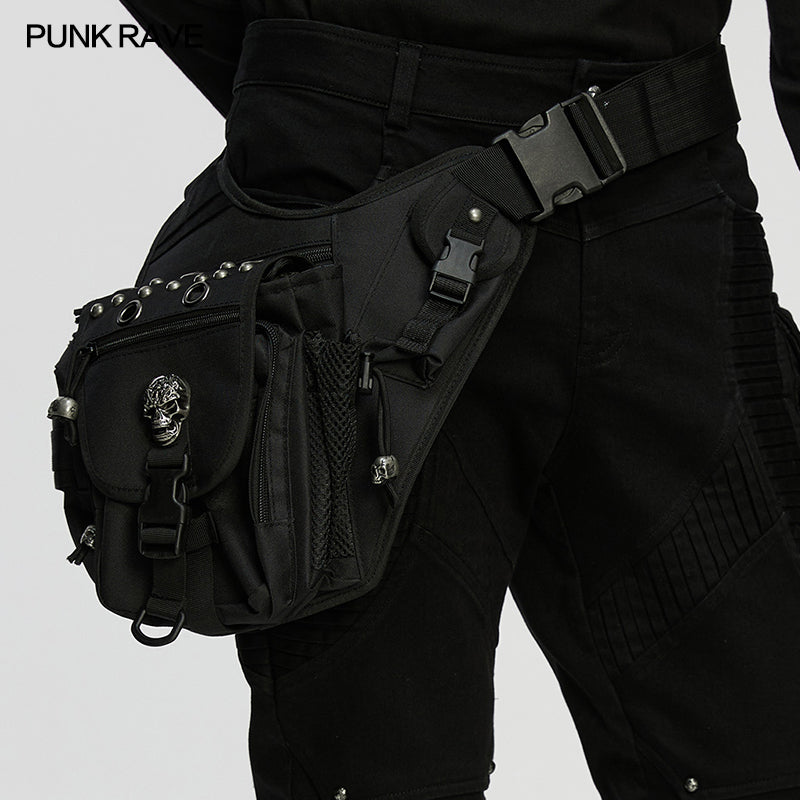 Versatile canvas waist-leg bag by Punk Rave featuring adjustable straps, ample pockets, and chic punk aesthetic, perfect for modern goth fashion.
