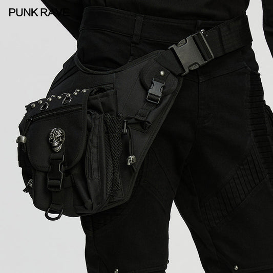 Versatile canvas waist-leg bag by Punk Rave featuring adjustable straps, ample pockets, and chic punk aesthetic, perfect for modern goth fashion.