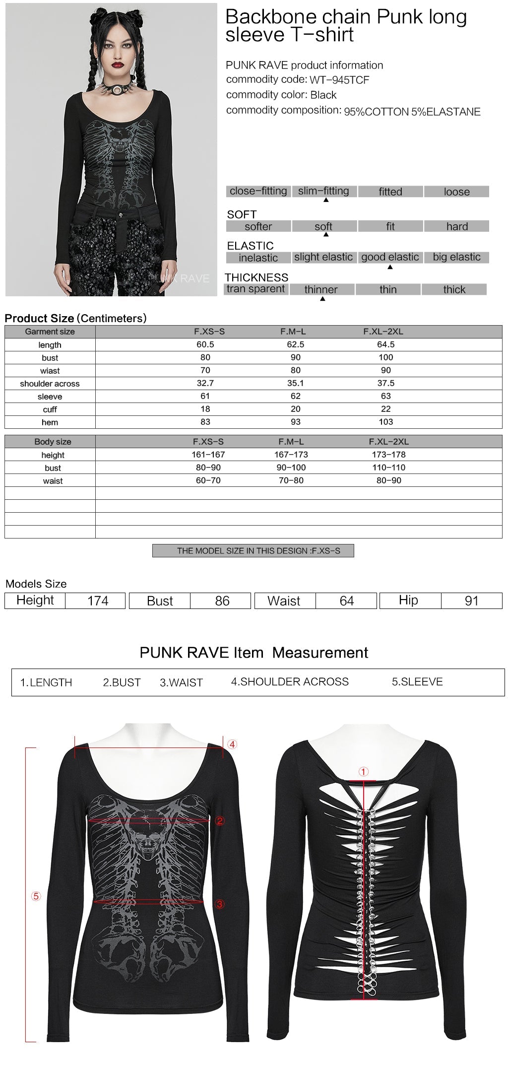 Flat lay of the Punk Rave Anatolia Long Sleeve Top displaying bold skull and ribcage print alongside detailed backbone chain, a must-have for edgy attire.