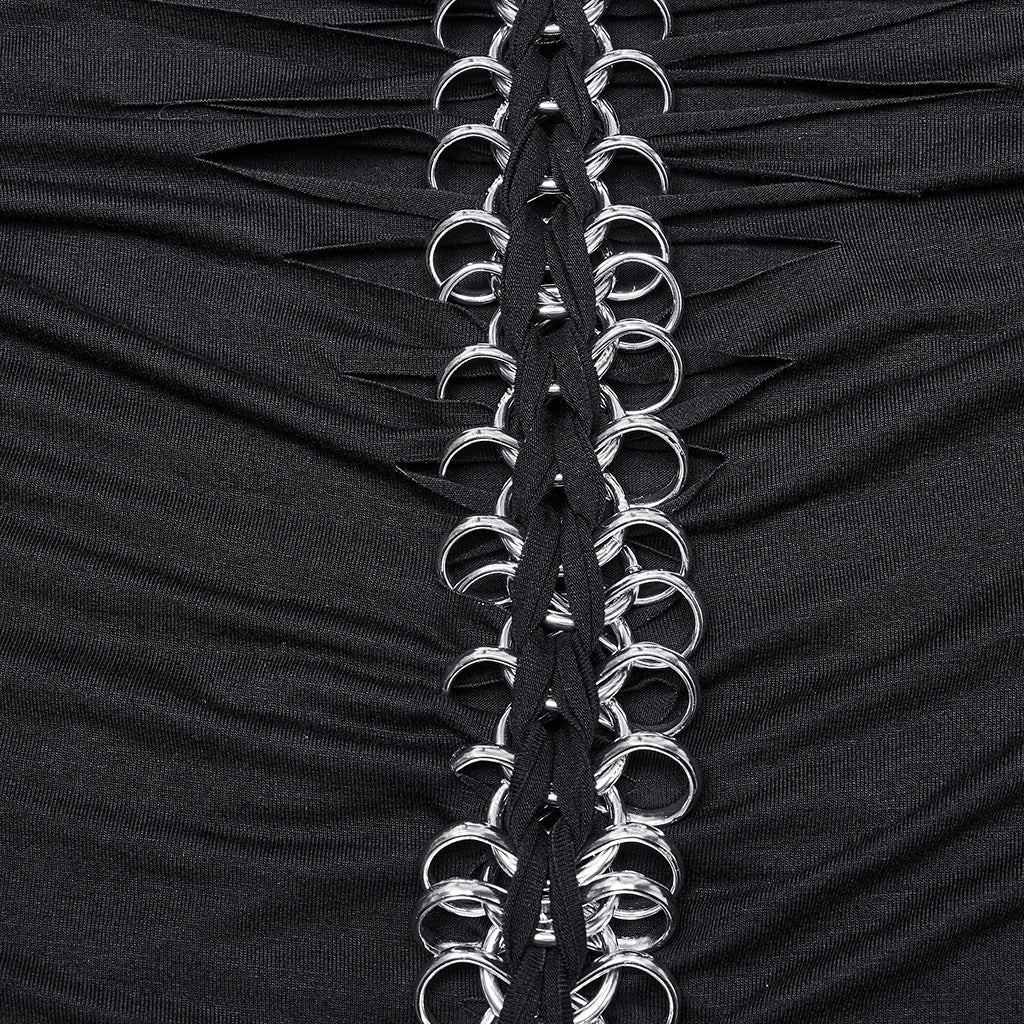 Close-up of the unique backbone chain detail on the Punk Rave Anatolia Long Sleeve Top, highlighting luxury craftsmanship and bold design.
