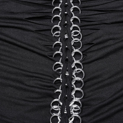 Close-up of the unique backbone chain detail on the Punk Rave Anatolia Long Sleeve Top, highlighting luxury craftsmanship and bold design.