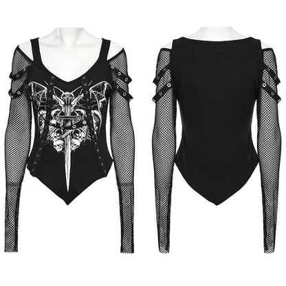 Back view of the Punk Rave Vonda t-shirt, demonstrating the decorative eyelet loops and snap closures that enhance its layered aesthetic.