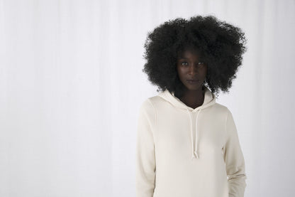 Stylish women's organic hoodie in classic black, designed with 80% organic cotton, perfect for eco-friendly fashion lovers.