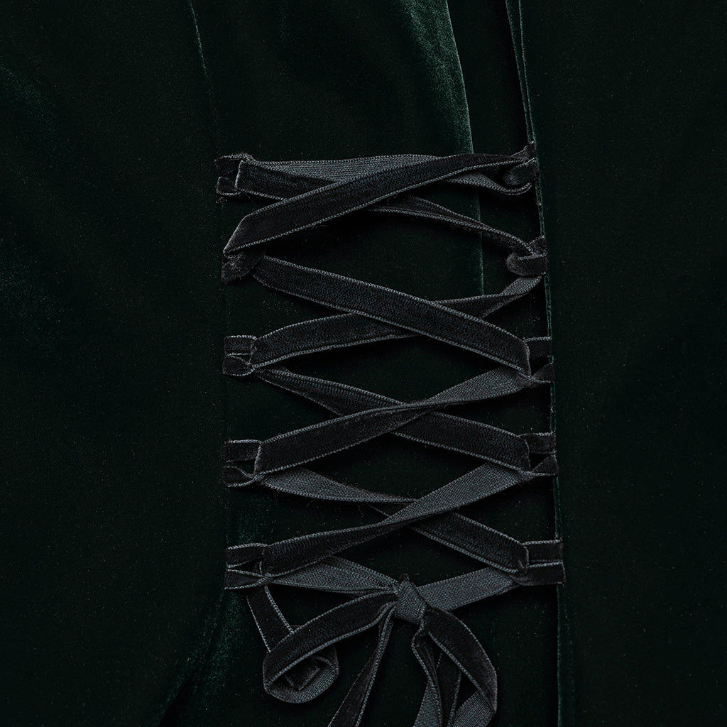 Close-up of the flared silhouette of the Punk Rave Aviara coat, emphasizing the luxurious fabric and ruffled edges for a glamorous gothic look.