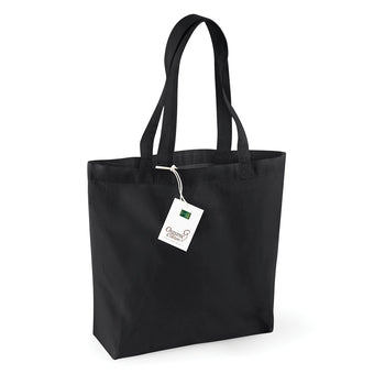 Stylish organic cotton shopper bag displayed in natural light, accentuating its chic dimensions of 32x35x12cm and perfect for eco-conscious shoppers.