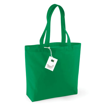 Elegant eco-friendly organic cotton shopper bag featuring a spacious 16L capacity, versatile for hand or shoulder use, meticulously crafted by Earth Wardrobe.