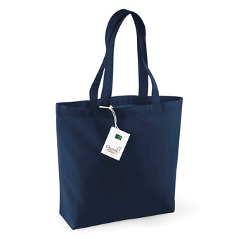 Stylish eco-friendly organic cotton shopper bag displayed against a minimalist backdrop, highlighting its elegant dimensions of 32x35x12cm.