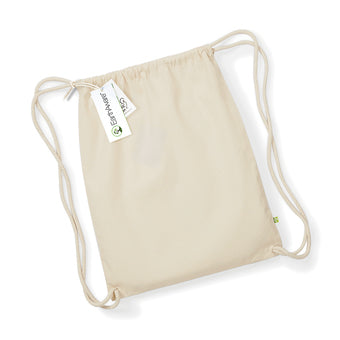Premium Earthaware Organic Gymsac made of heavyweight cotton with classic design, featuring a heavy rope draw cord closure, ideal for eco-conscious consumers.