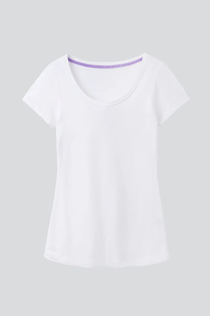 Luxurious Women's Scoop Neck Cotton Modal Blend T-Shirt in soft fabric, perfect for layering or casual wear, displayed elegantly on a model.