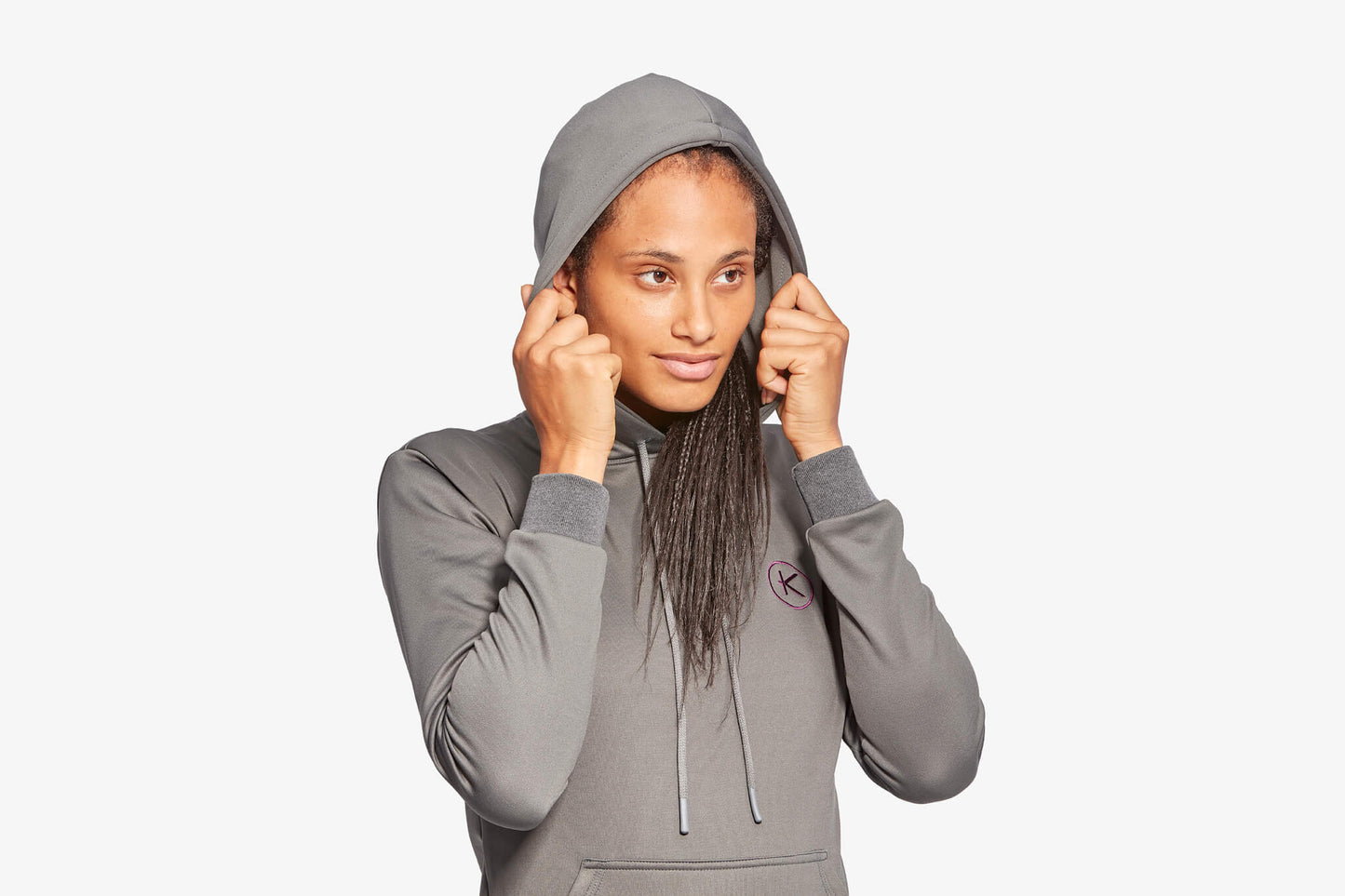 Close-up of KYMIRA Women's Infrared Gym Hoodie, highlighting the premium materials and craftsmanship for luxurious athletic apparel.