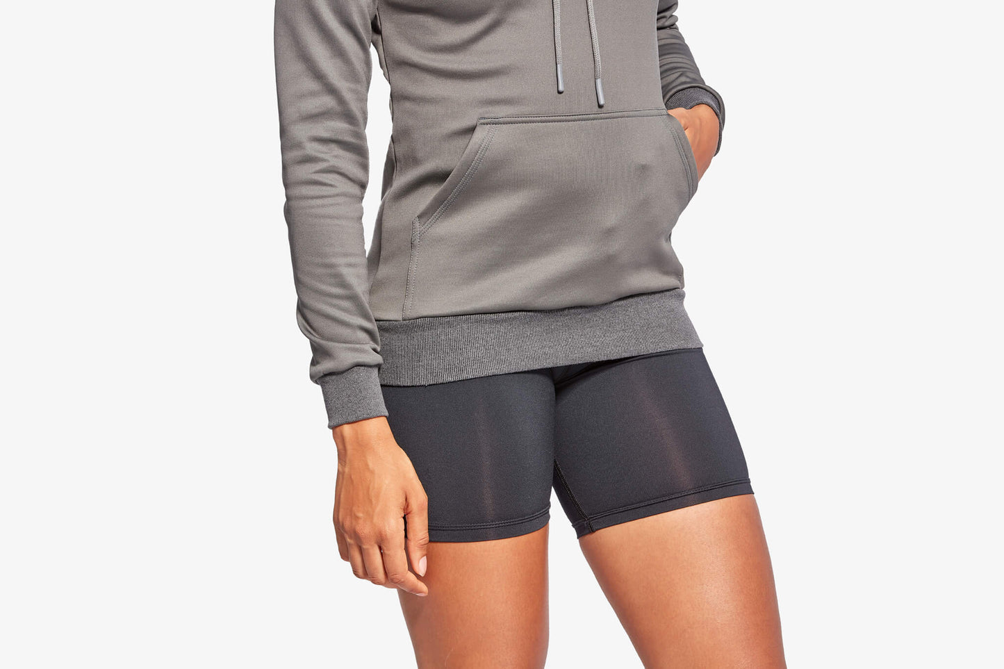 KYMIRA Women's Infrared Gym Hoodie in Grey and Blue, featuring a brushed fleece interior for optimal warmth and stylish comfort.