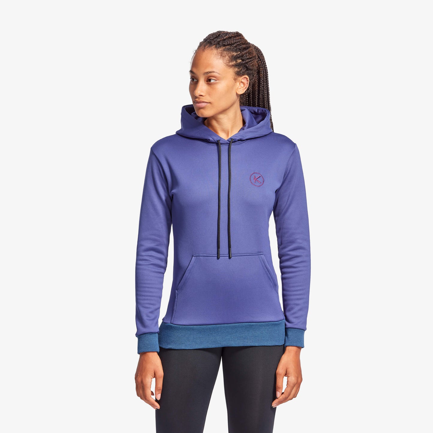 Close-up of KYMIRA Women's Infrared Gym Hoodie showcasing its luxurious fabric texture and active fit design, perfect for workouts and casual wear.