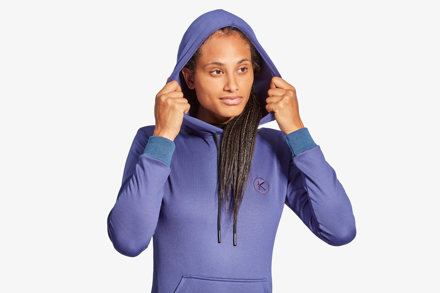 Luxury KYMIRA Women's Infrared Gym Hoodie in Grey and Blue, featuring a brushed fleece interior for warmth and style, perfect for activewear or casual outings.