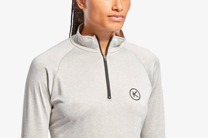 KYMIRA Women's Infrared 1/4 Zip Long Sleeve Performance Top showcasing ergonomic fit, perfect for luxurious athletic wear.