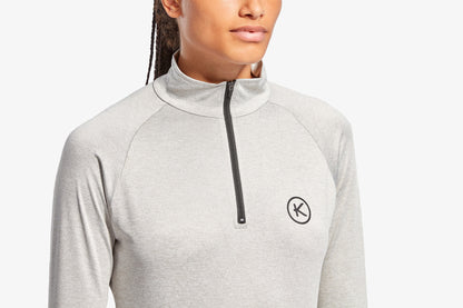 Elegant high neck collar of KYMIRA Women's Infrared 1/4 Zip Top in a refined design for superior comfort and style.