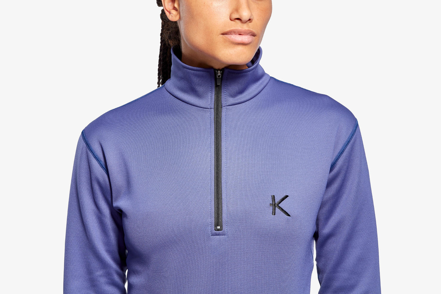 KYMIRA women's infrared half zip fleece, perfect for outdoor activities and casual wear, showcasing a high-rise collar for extra insulation.