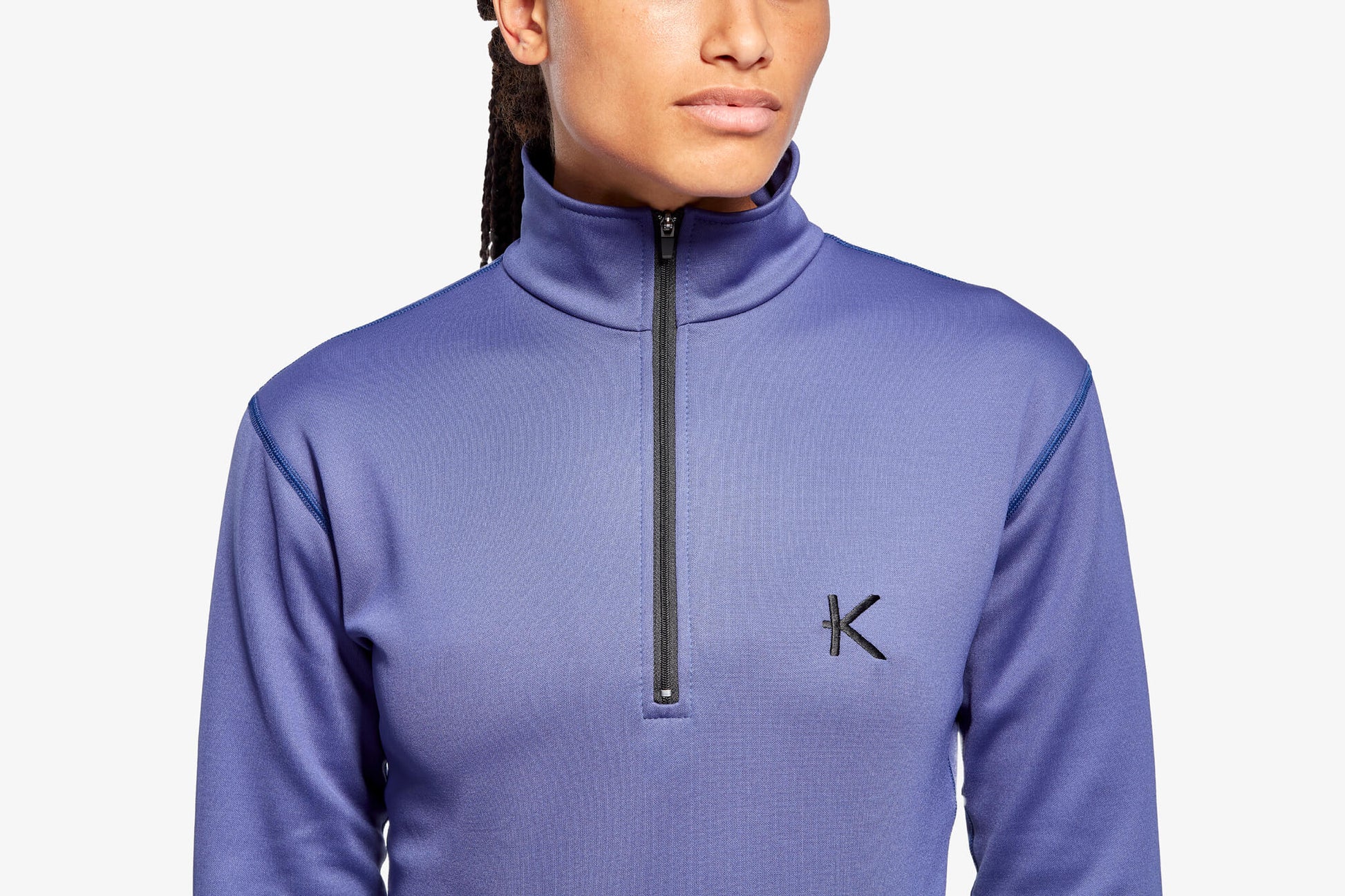 KYMIRA women's infrared half zip fleece, perfect for outdoor activities and casual wear, showcasing a high-rise collar for extra insulation.