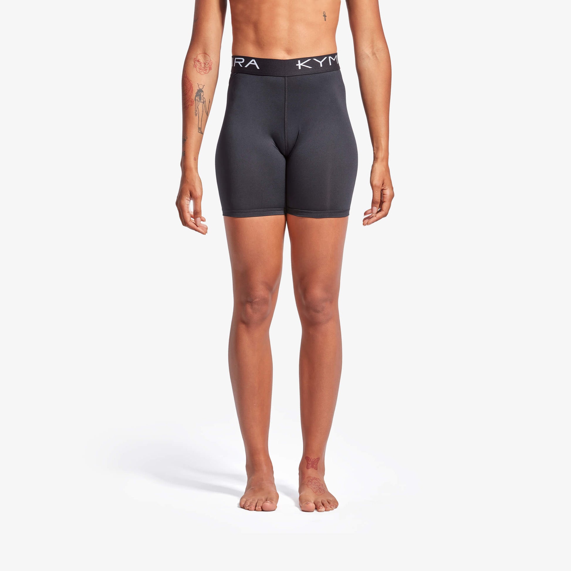 KYMIRA Women's Infrared Performance Shorts in premium, quick-drying fabric, showcasing mid-thigh fit design for luxury comfort and performance during workouts.