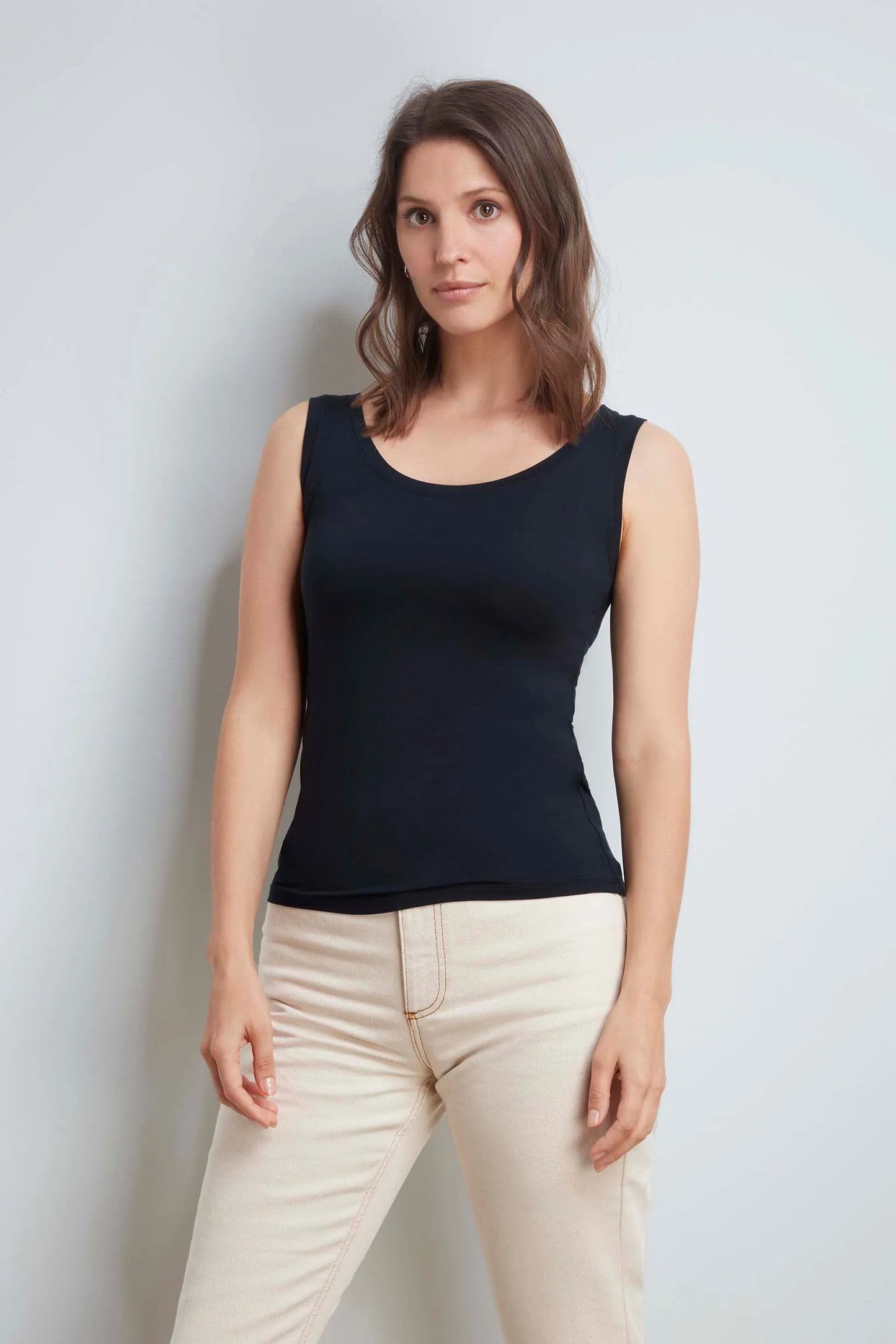 Chic Women's Micro Modal Vest Top in a light-weight, silky material, ideal for warm weather and versatile layering.