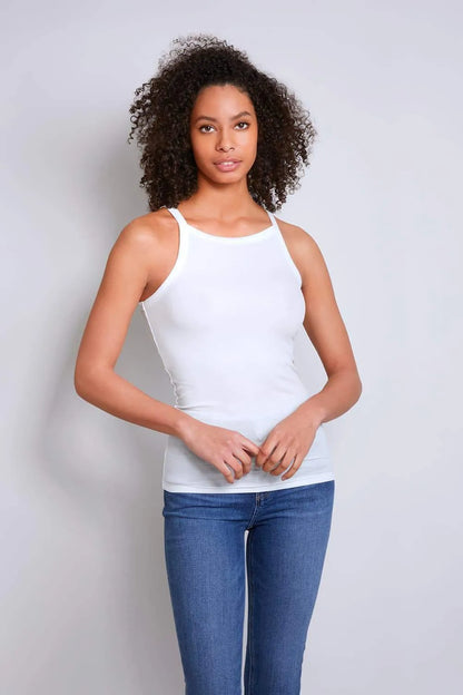 Elegant Women's High Neck Tank Top in versatile colour, crafted from TENCEL™ Lyocell for breathability and comfort, ideal for layering under blazers or wearing solo.