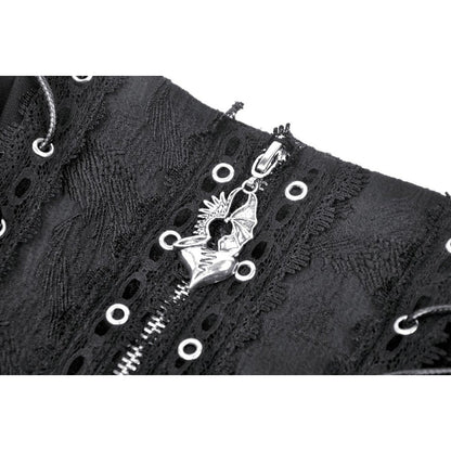 Close-up of the hidden zip feature on the Dark In Love Wren Mini Skirt, ensuring both convenience and style for any occasion.