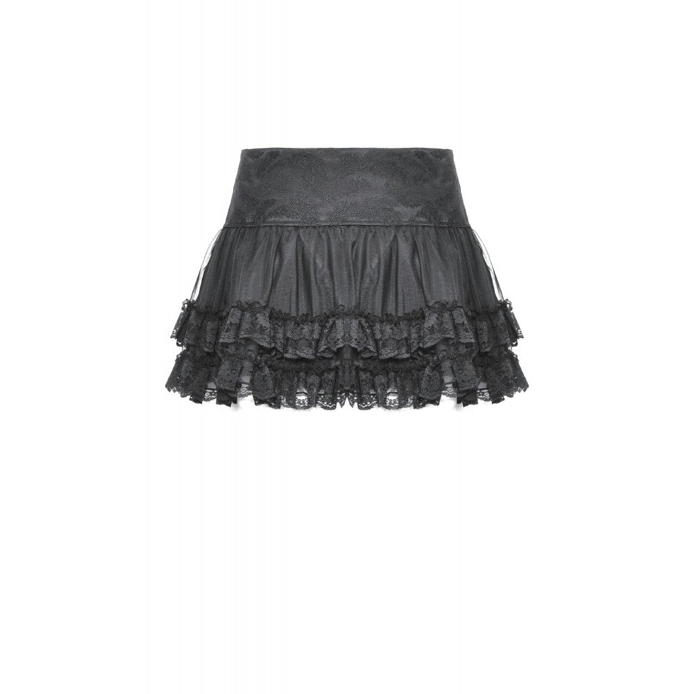 Elegant Dark In Love Wren Mini Skirt showcasing a unique demon and angel wing charm, perfect for gothic fashion enthusiasts.