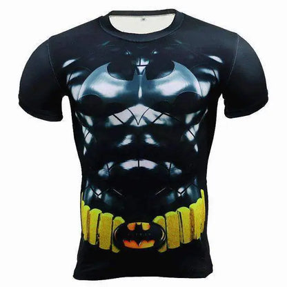 Elegant Batman gym shirt with a striking 3D print illustrating Batman's strong physique and iconic details, ideal for fitness and leisure activities.
