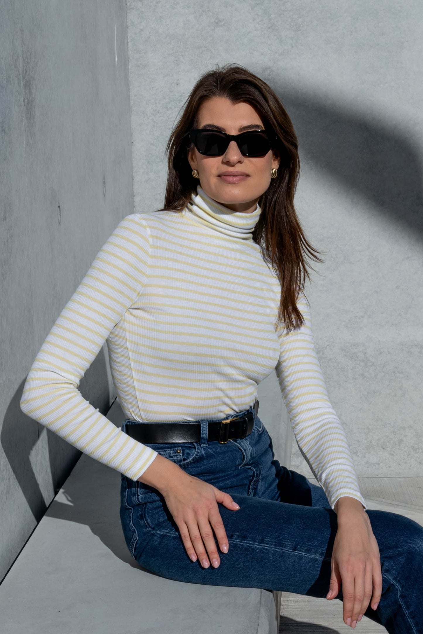 Luxury women's striped long sleeve cotton roll neck top in stylish design, perfect for layering and available in UK sizes 8-14.