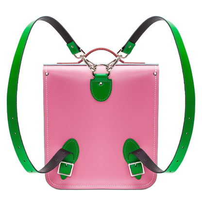 Versatile Handmade Kaleidoscope Leather City Backpack, worn as a crossbody bag, exhibiting its chic style and practicality for modern lifestyles.