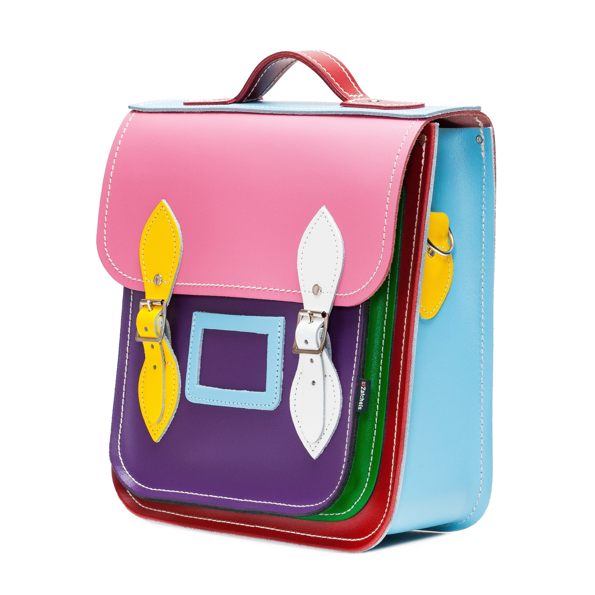 Close-up detail of the exquisite leather panels of the Kaleidoscope Backpack, highlighting unique kaleidoscope design and traditional British craftsmanship.