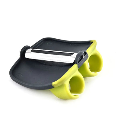 Elegant stainless steel fruit and vegetable peeler with ergonomic yellow and black handle, showcasing a sleek design perfect for modern kitchens.
