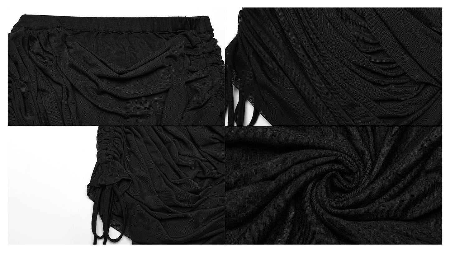 Luxurious close-up of the elasticated waistband of the Punk Rave Zephyrine Gothic Skirt, highlighting its comfort and adjustable fit.