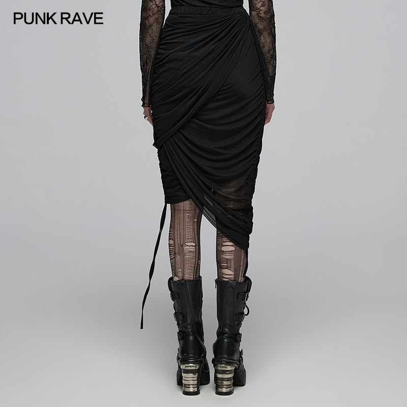 Detailed view of the fabric texture and draping of the Punk Rave Zephyrine Skirt, crafted from premium cotton and elastane blend.
