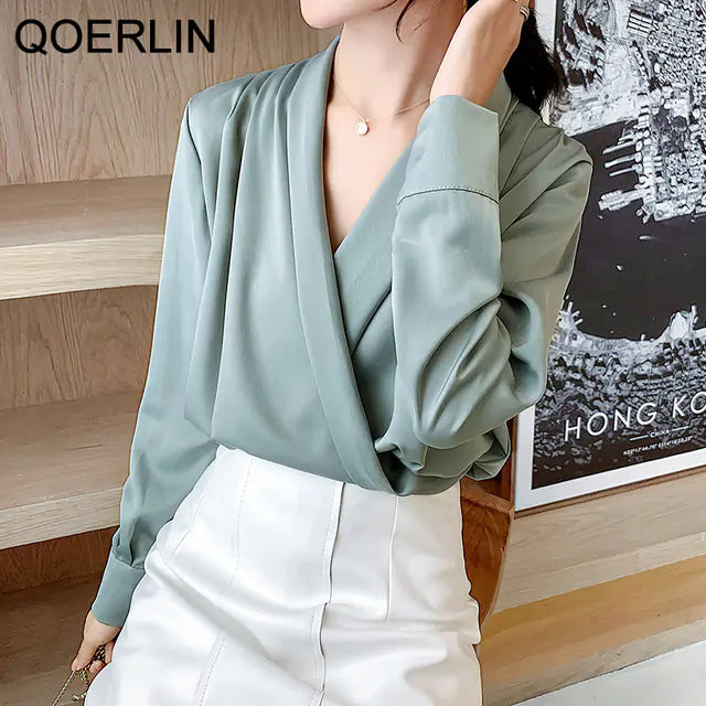 Womens Fashion Designer V-Neck Blouse