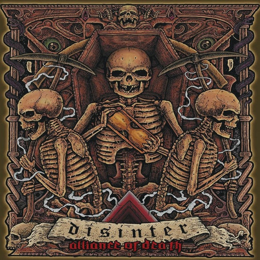 Disinter (Sa) and Disinter (Na) 'Alliance of Death' CD album cover by Rancid Offal Records, showcasing a dark and intense artwork perfect for death metal enthusiasts.