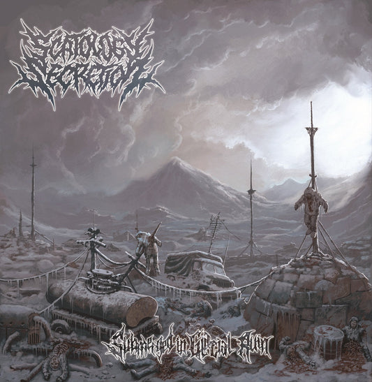 Scatology Secretion - Submerged in Glacial Ruin CD artwork by Rancid Offal Records, featuring an intricate design emblematic of Death Metal genre, released in 2020. Perfect for collectors of unique music memorabilia.