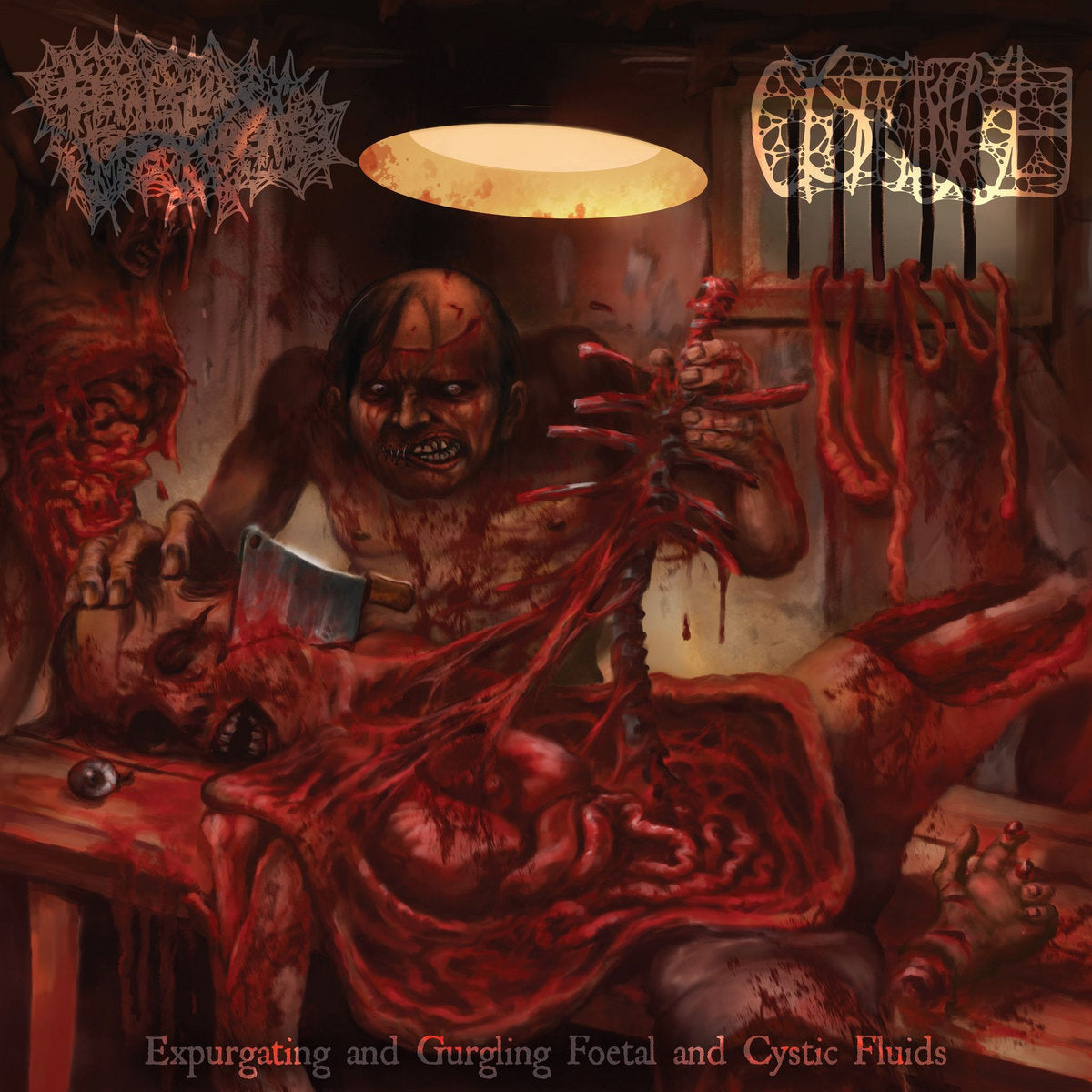 Premium cover art of Foetal Fluids To Expurgate / Cystgurgle Split CD by Rancid Offal Records, showcasing an artistic design reflecting the genre of Goregrind.