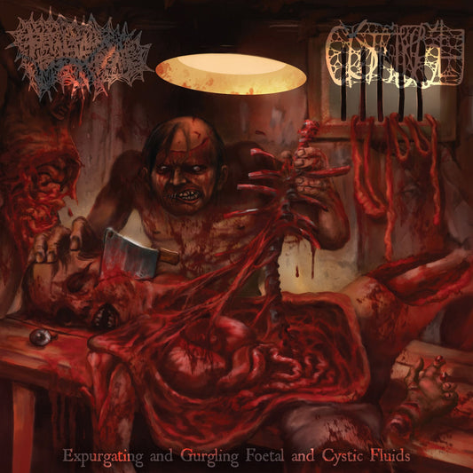 Premium cover art of Foetal Fluids To Expurgate / Cystgurgle Split CD by Rancid Offal Records, showcasing an artistic design reflecting the genre of Goregrind.