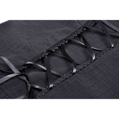 Close-up of the exquisite ruffle collar detail on the Dark In Love Sinead black blouse, showcasing its luxurious design and fitted elegance.