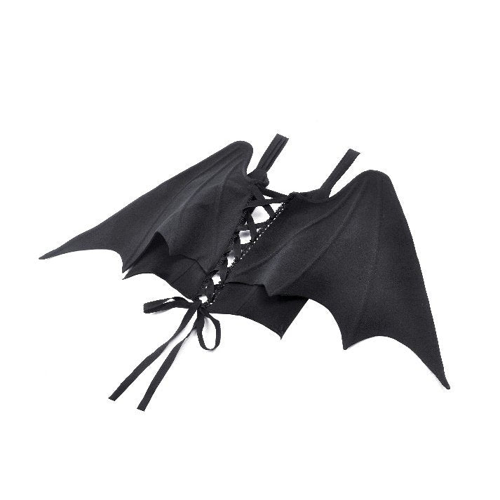 Close-up view of the asymmetric button-up front of the Dark in Love Vespertilio Vest, showing elegant ribbon lace-up detail.