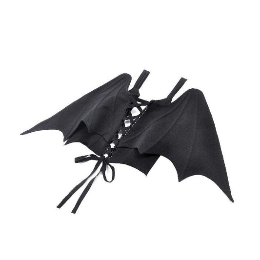 Close-up view of the asymmetric button-up front of the Dark in Love Vespertilio Vest, showing elegant ribbon lace-up detail.