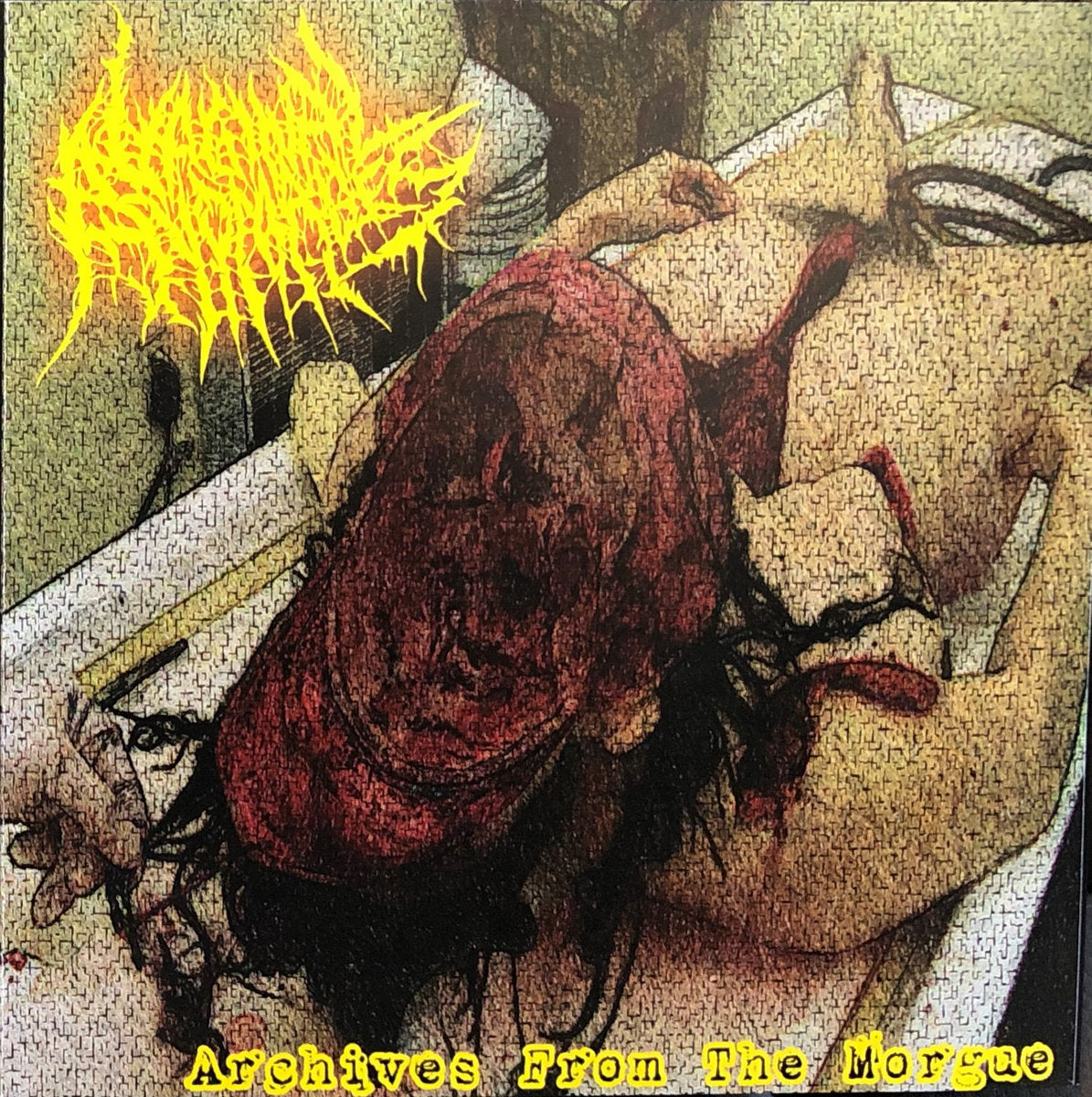 Officially licensed CD cover of 'Archives From The Morge' by Vaginal Anomalies, featuring stunning album art, distributed by Rancid Offal Records, a notable label in brutal death metal and goregrind genres.