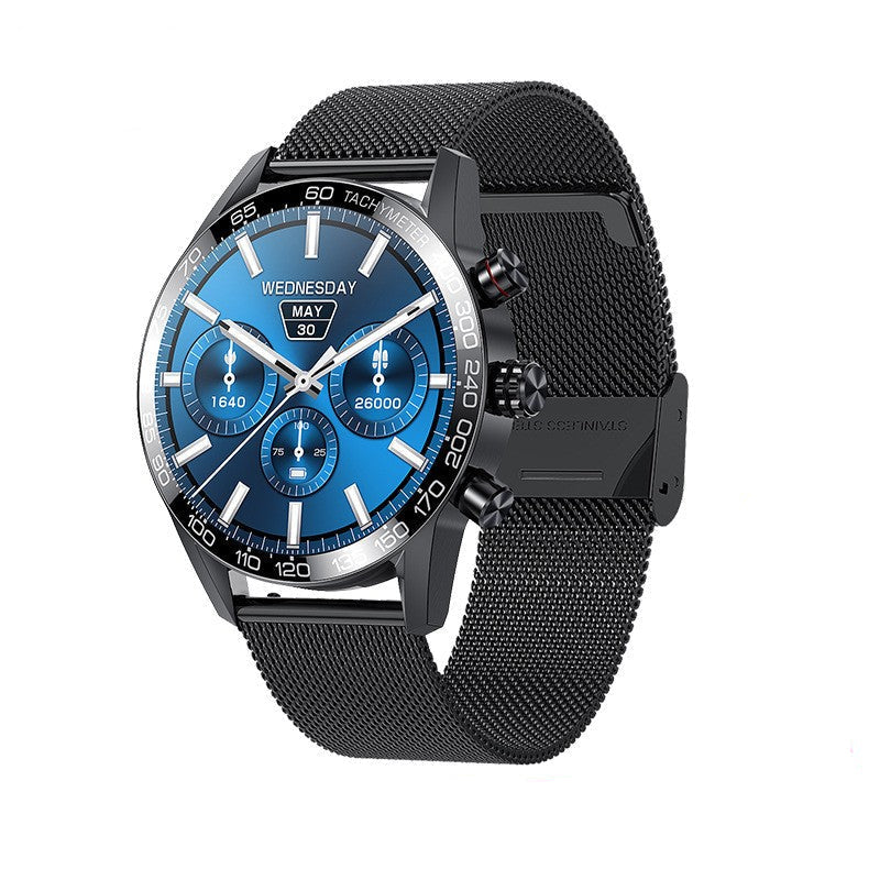 Elegant Men's Bluetooth Smartwatch with advanced health monitoring features including heart rate and blood pressure tracking.