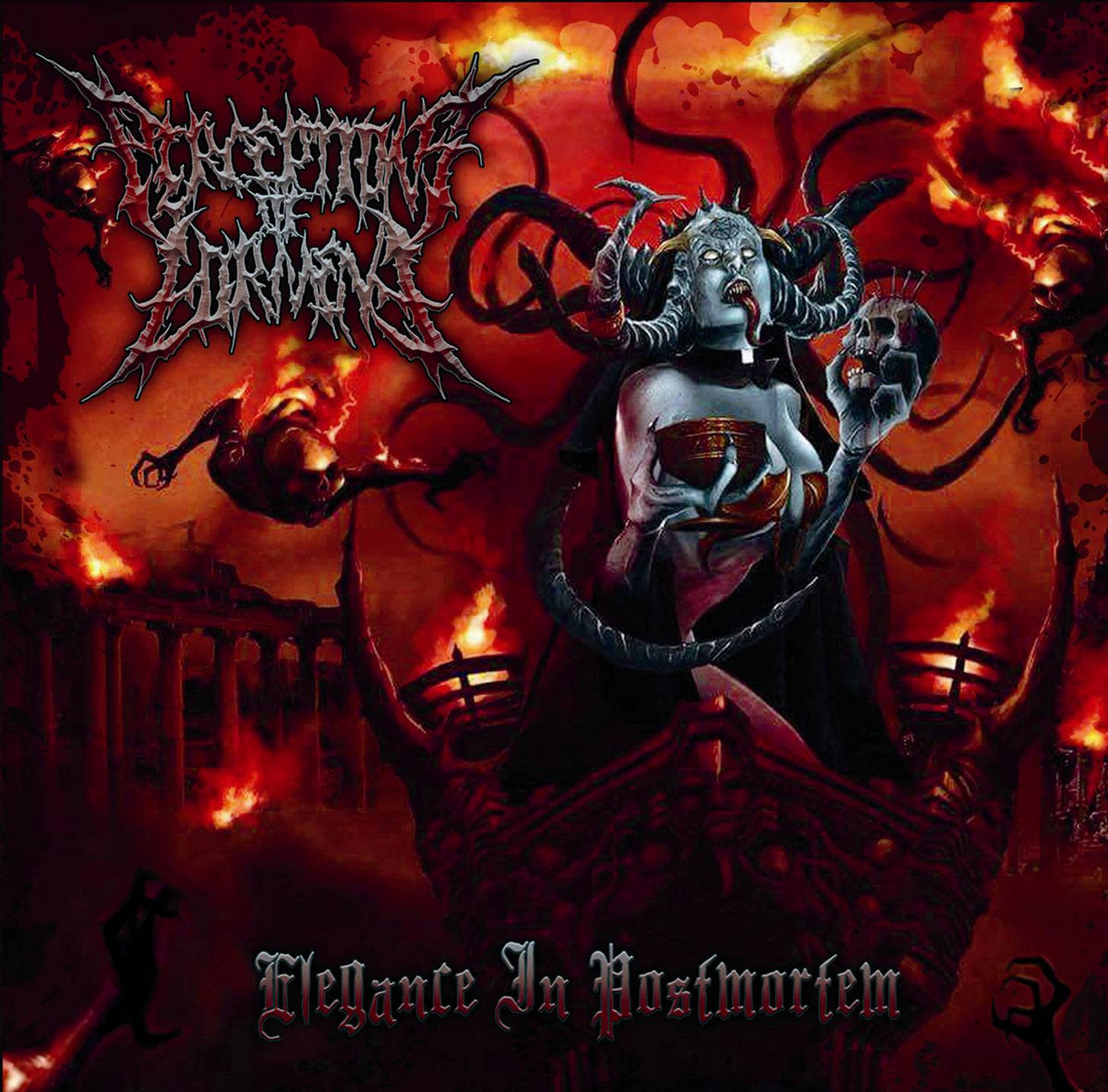Officially licensed CD of 'Perception of Torment - Elegance In Postmortem' from Rancid Offal Records, a luxury addition for death metal collectors.