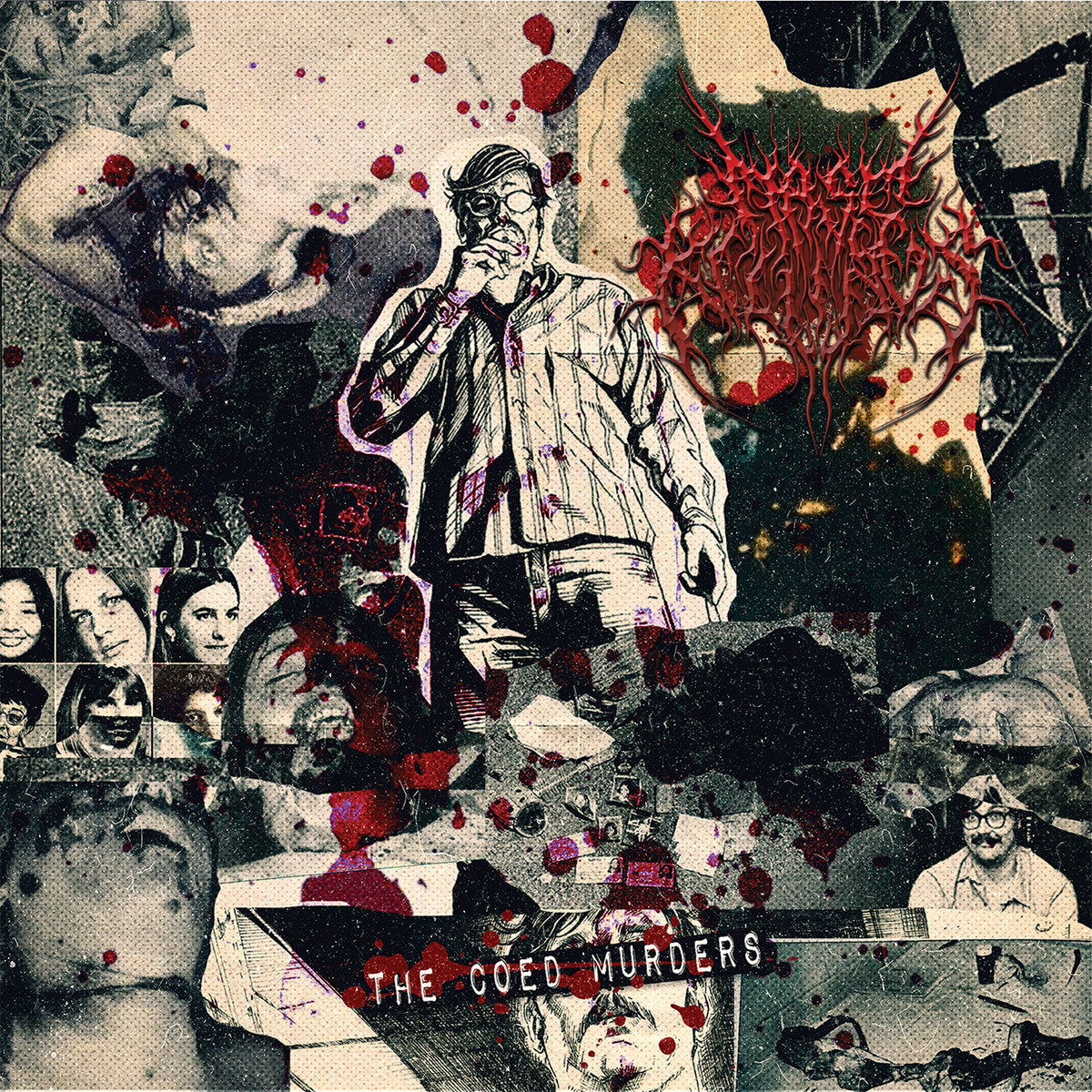 Officially licensed CD cover of 'Mass Killing - The Coed Murders' by Rancid Offal Records, showcasing brutal death metal aesthetics and intricate artwork, ideal for collectors.