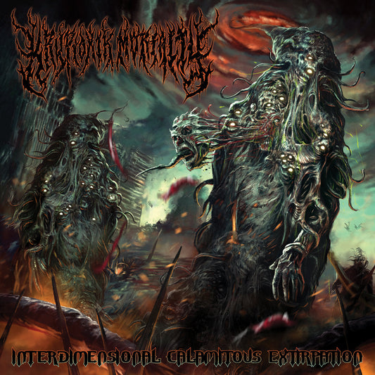 Kryptoxic Mortality's Interdimensional Calamitous Extirpation CD showcasing its striking album cover art, officially licensed by Rancid Offal Records, representing the brutal death metal genre.
