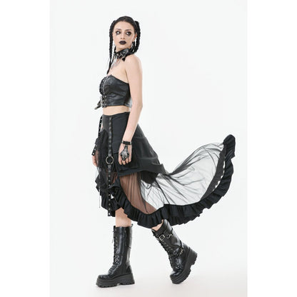 Size guide for Dark In Love Belladonna Mesh Skirt, detailing measurements, ideal for achieving the perfect gothic fit.