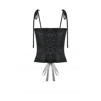 Close-up view of the Dark in Love Selene Corset Top's luxurious ruffled trims and covered buttons, highlighting exquisite craftsmanship perfect for dark romantic outfits.