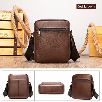 Dazzling Men's Genuine Leather Small Shoulder Bag in sophisticated red brown, featuring a compact design that combines luxury with functionality for the contemporary gentleman.